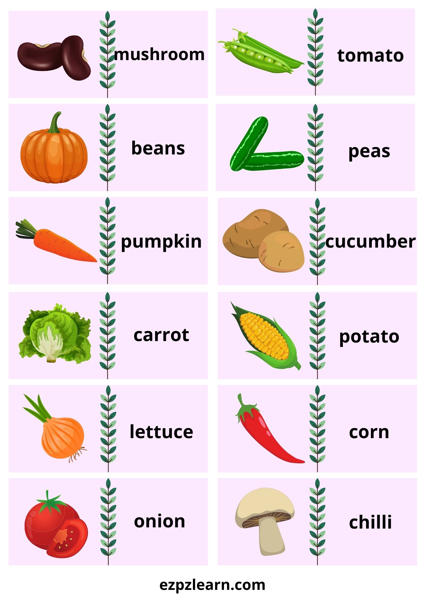 Vegetables Dominoes Game With Words